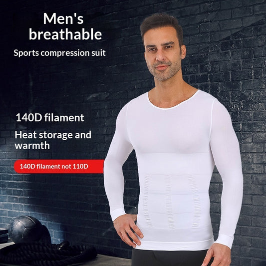 Mens Tummy-Control Shapewear Body-Shaping Sports Compression Shirt
